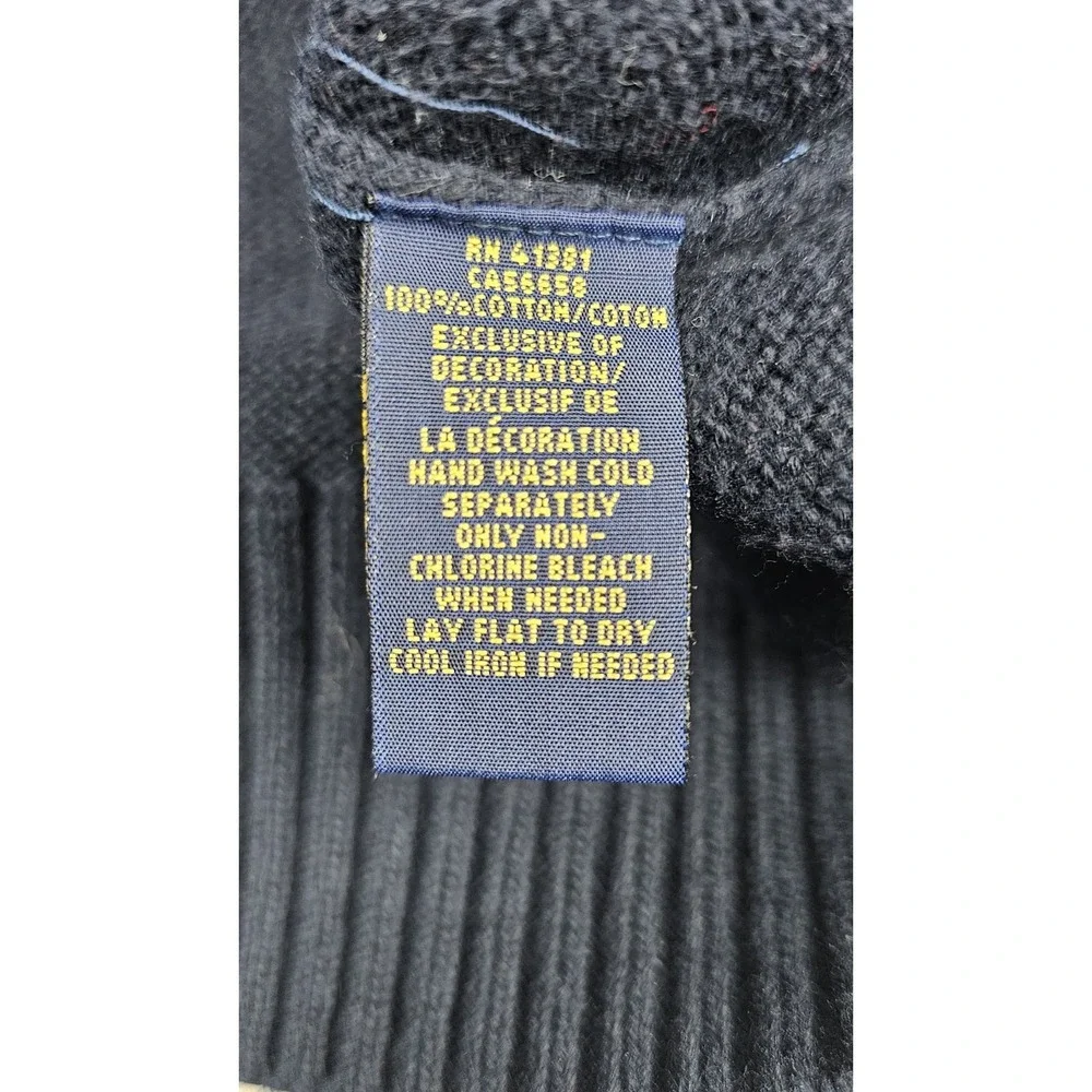 Polo Ralph Lauren Sweater Mens XL. 3 Button Cotton Mock Neck‎ Blue Red Pony
